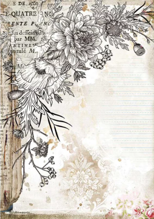 Stamperia ryzovy papir DFSA4553 kvety v rohu