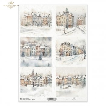 Rýžový papír A4 - zasněžené město - R2307
