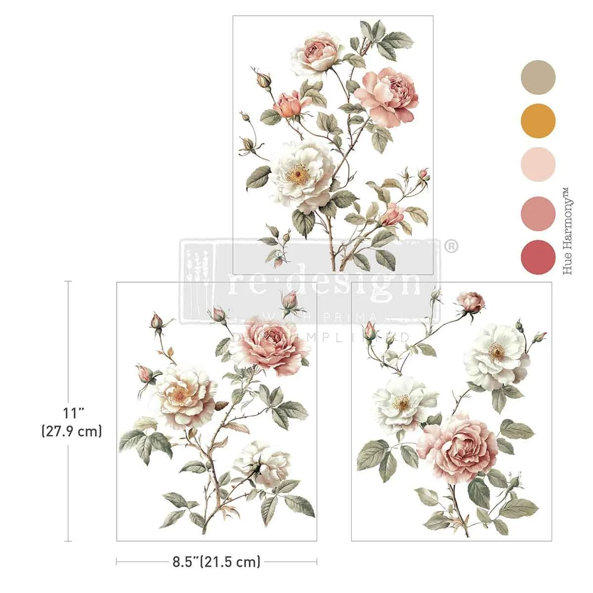 Transfer na nábytek ReDesign with Prima - Creamy Blush Blooms - 3 listy
