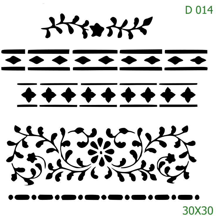 Plastová šablona pro malování - Ornamenty, bondury, rohy - Široká geometricko-květinová bordura (D014)