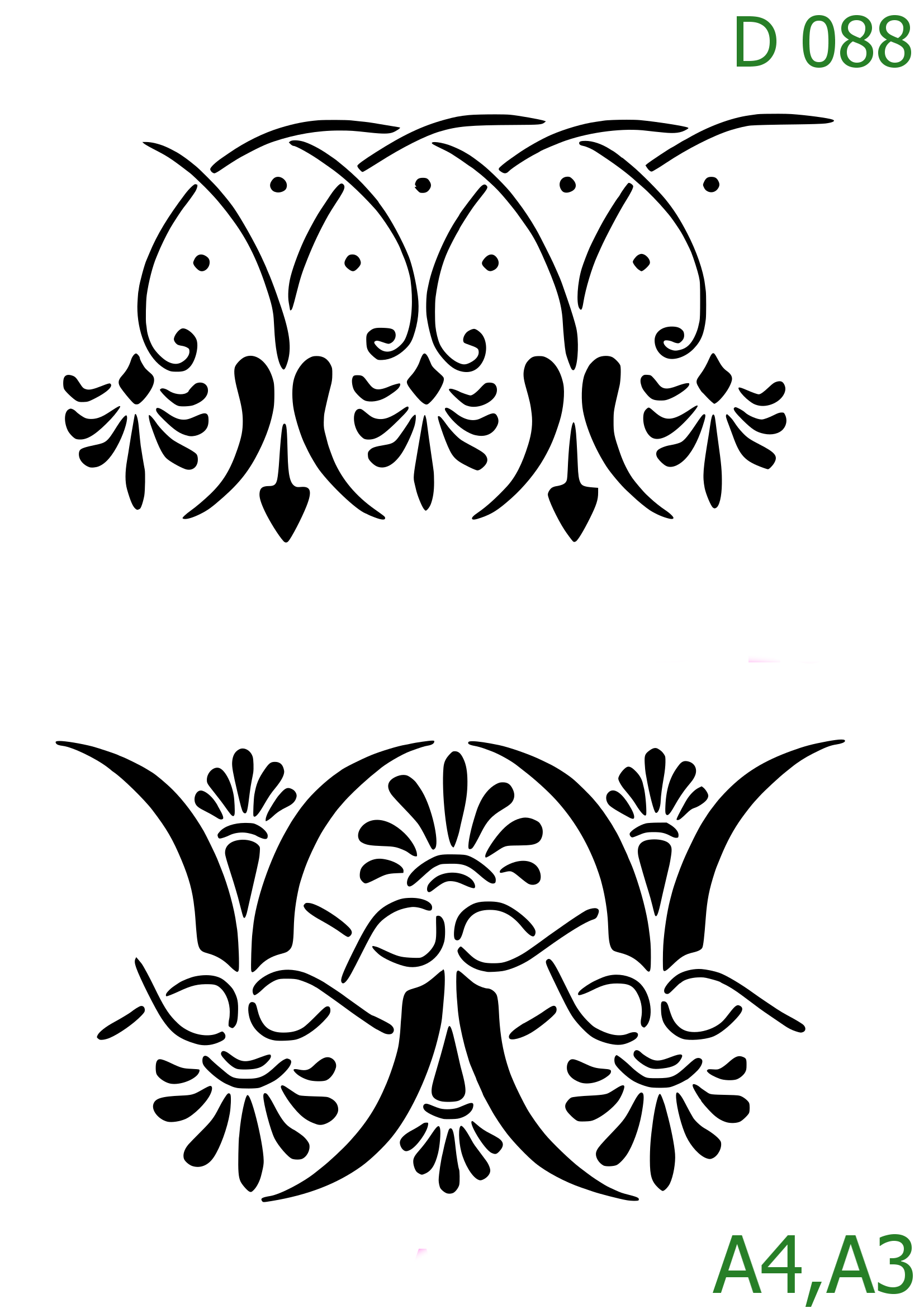Plastová šablona pro malování - Ornamenty, bondury, rohy - Sada zvonkových lemovek (D088)