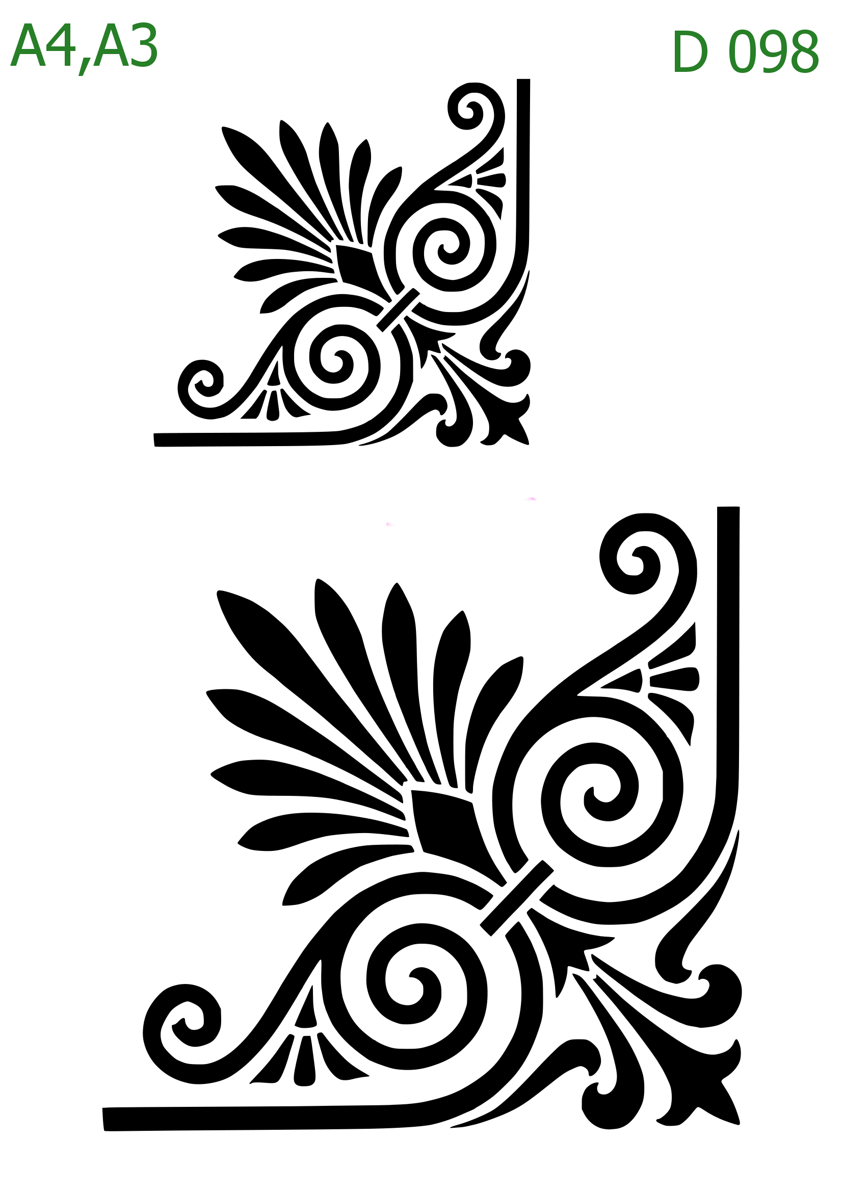 Plastová šablona pro malování - Ornamenty, bondury, rohy - Masivní rohový štít (D098)