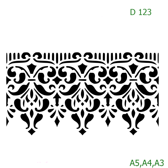 Plastová šablona pro malování - Ornamenty, bondury, rohy - Široká krajková bordura (D123)