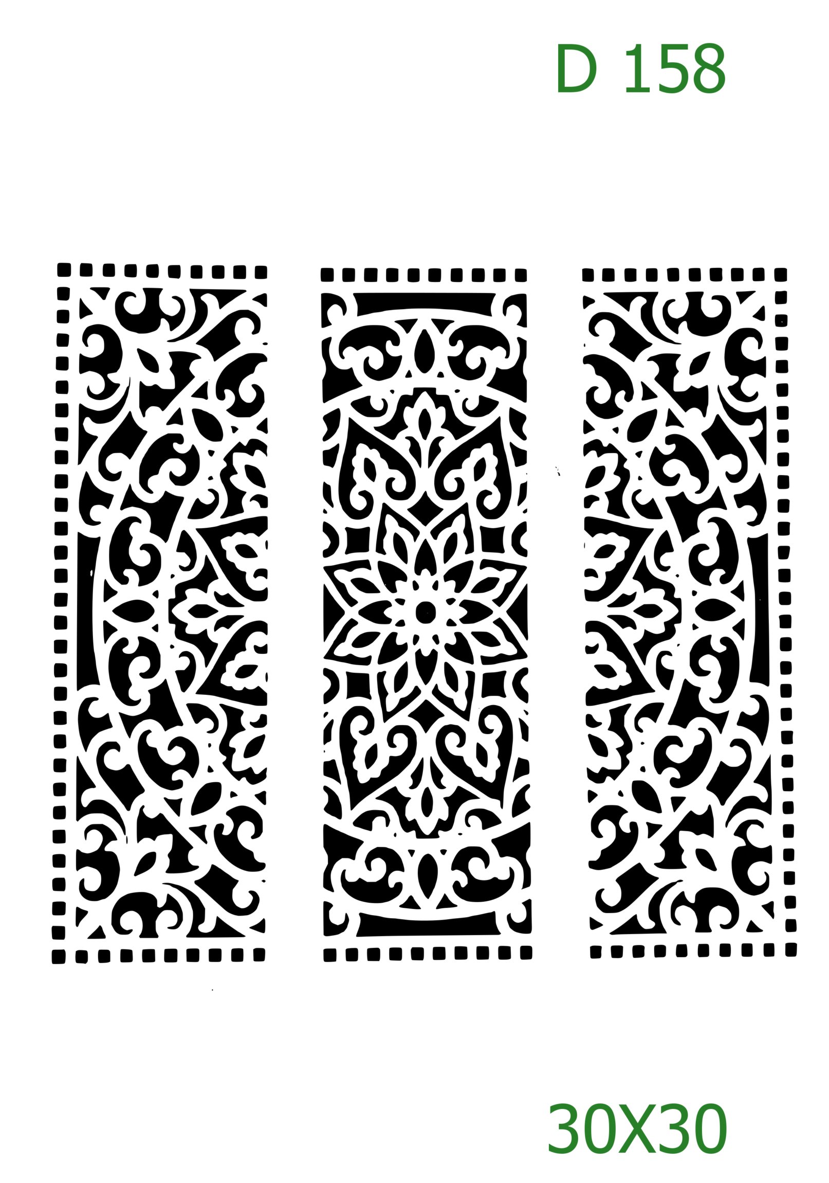 Plastová šablona pro malování - Ornamenty, bondury, rohy - Tři úzké svislé ozdobné panely (D158)