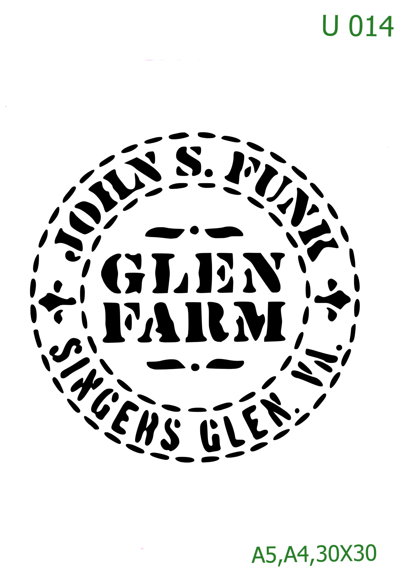 Plastová šablona pro malování - Cizí nápisy - Kulaté logo Glen Farm s prasetem (U014)