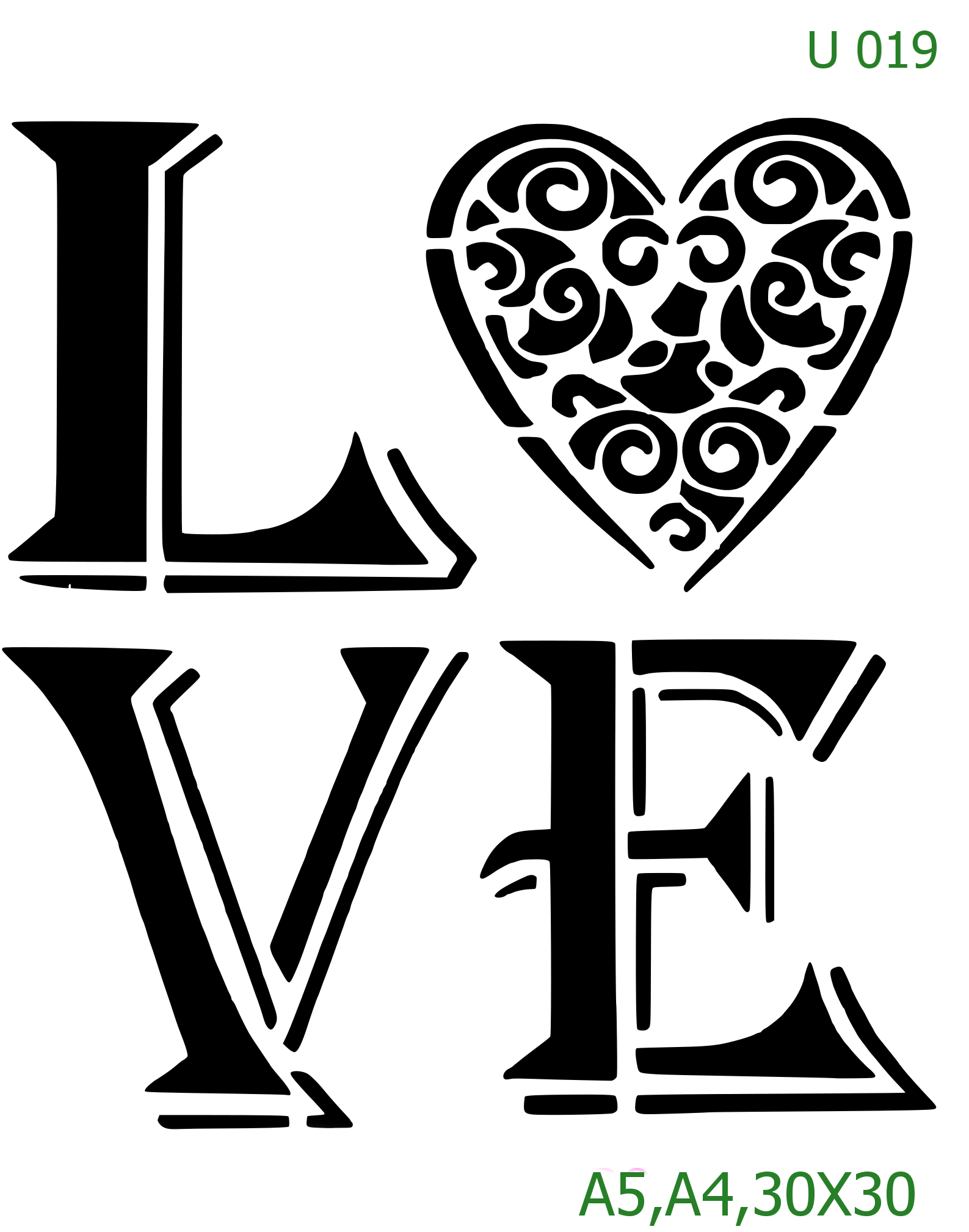 Plastová šablona pro malování - Cizí nápisy - Nápis LOVE se srdcem (U019)