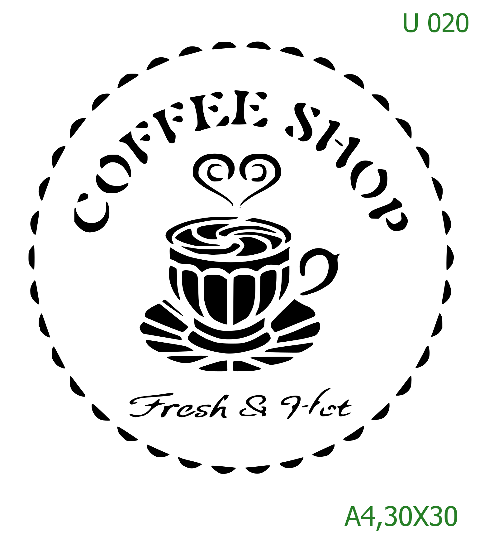 Plastová šablona pro malování - Cizí nápisy - Kulaté logo Coffee Shop s šálkem (U020)