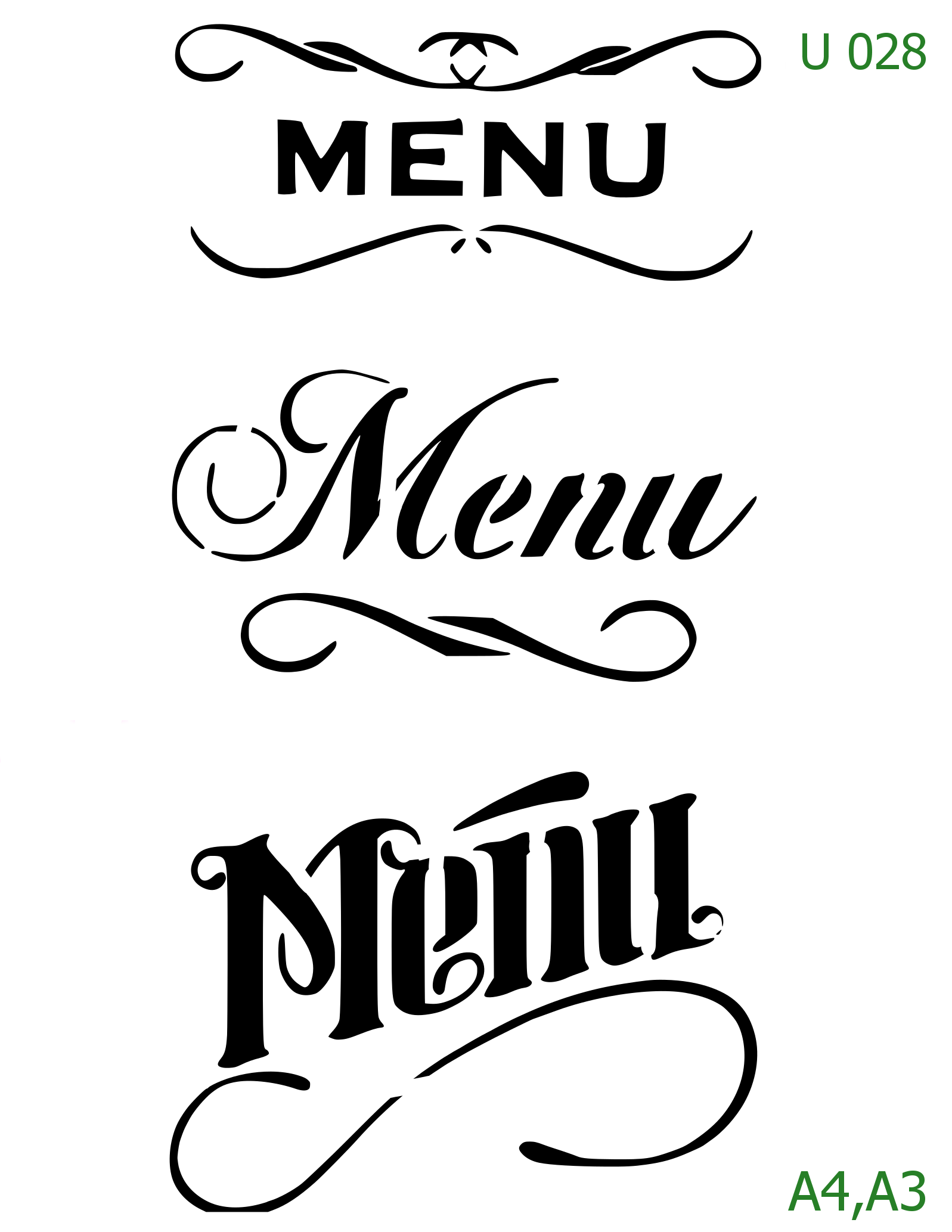 Plastová šablona pro malování - Cizí nápisy - Elegantní nápis Menu (U028)