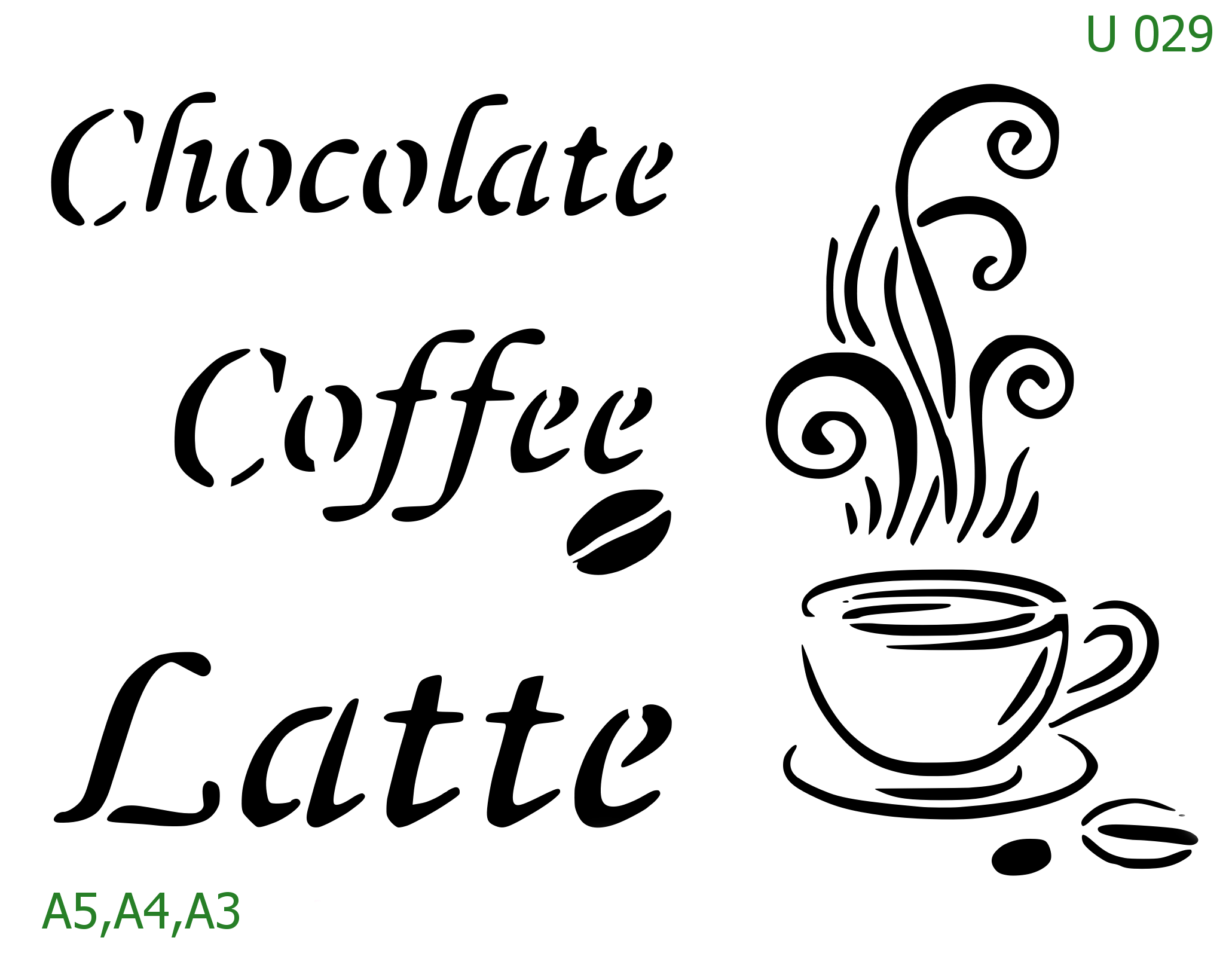 Plastová šablona pro malování - Cizí nápisy - Nápis Chocolate Coffee Latte (U029)