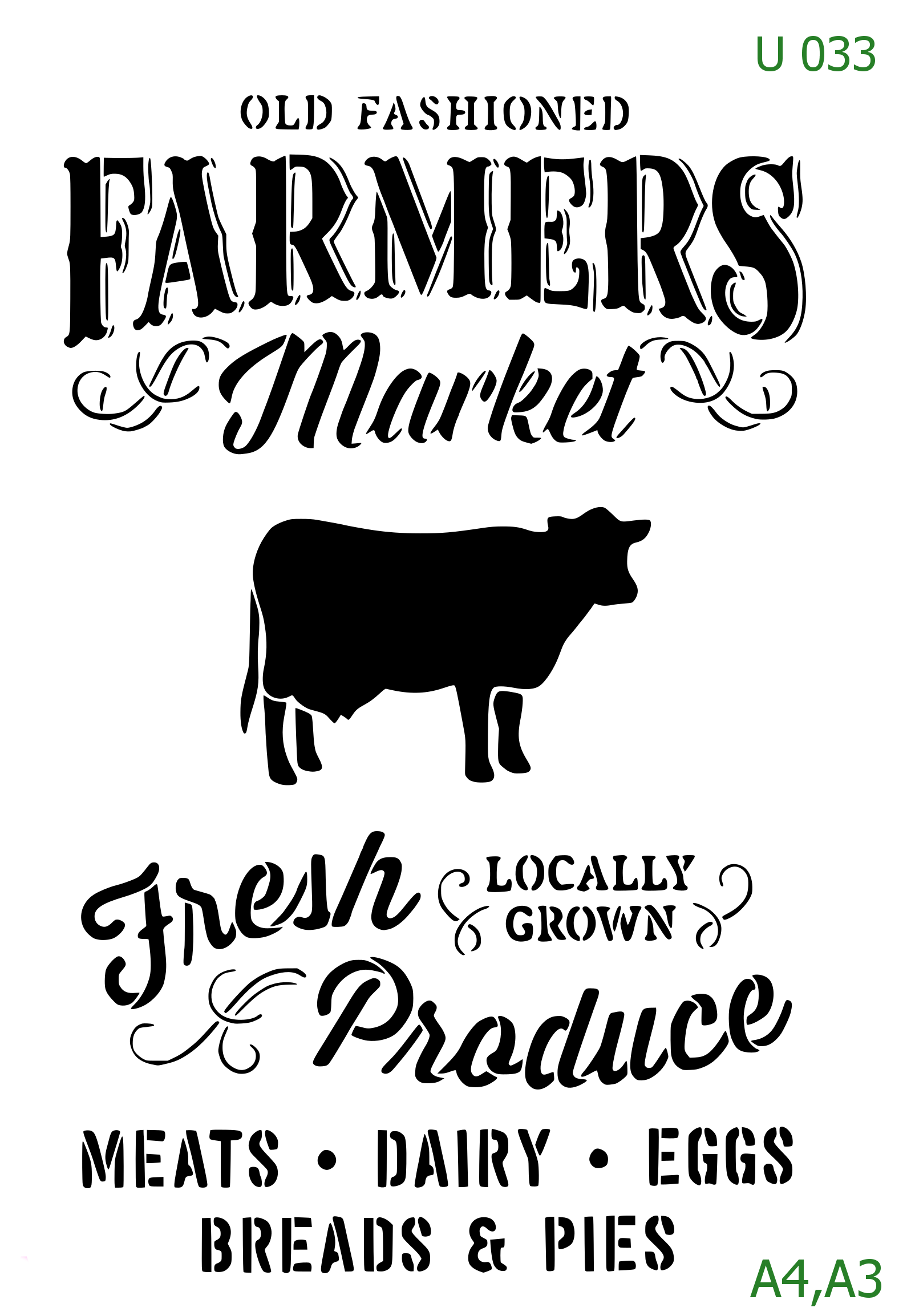 Plastová šablona pro malování - Cizí nápisy - Cedule Farmers Market s krávou (U033)