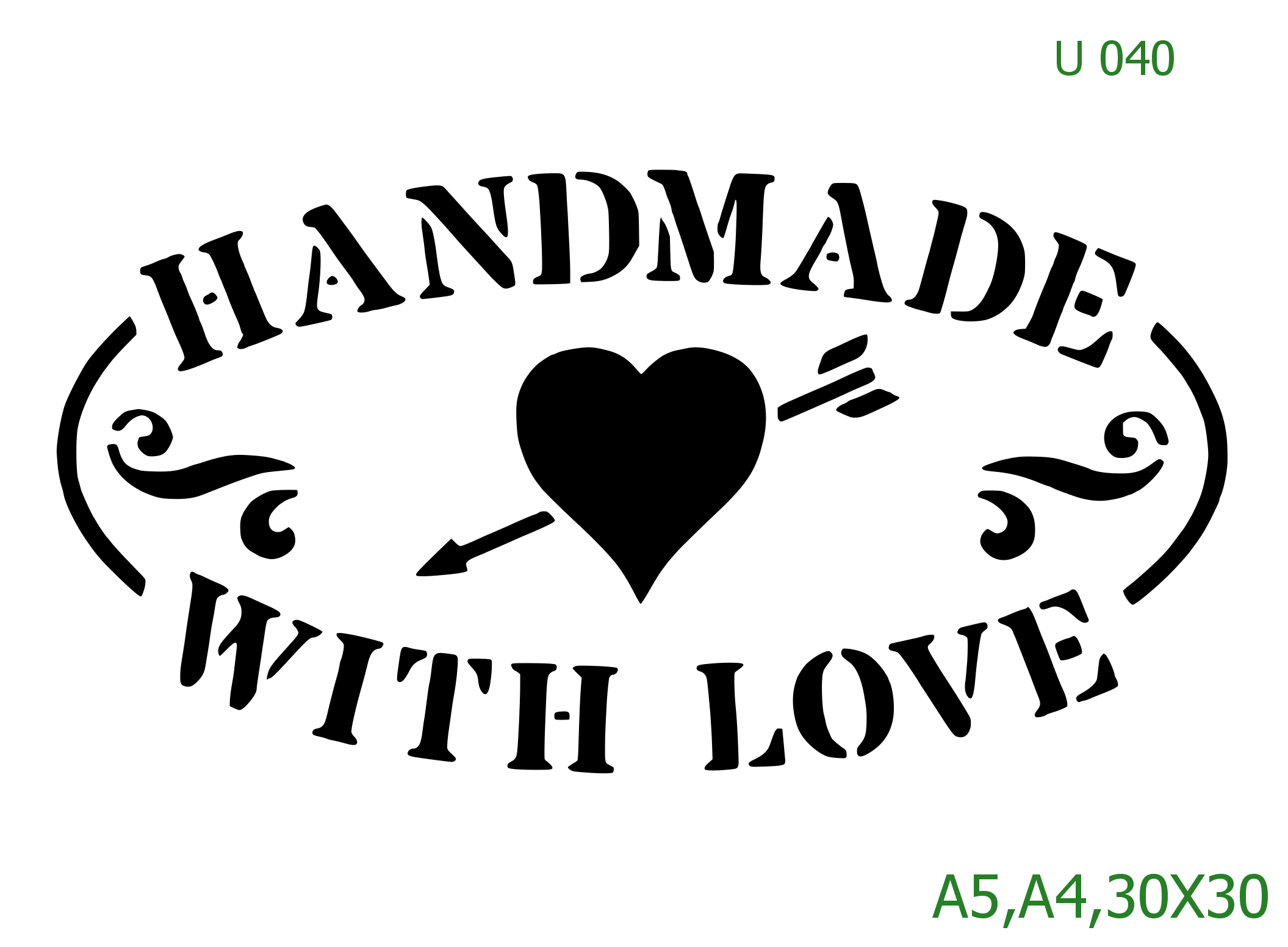 Plastová šablona pro malování - Cizí nápisy - Nápis Handmade with love v oválu (U040)