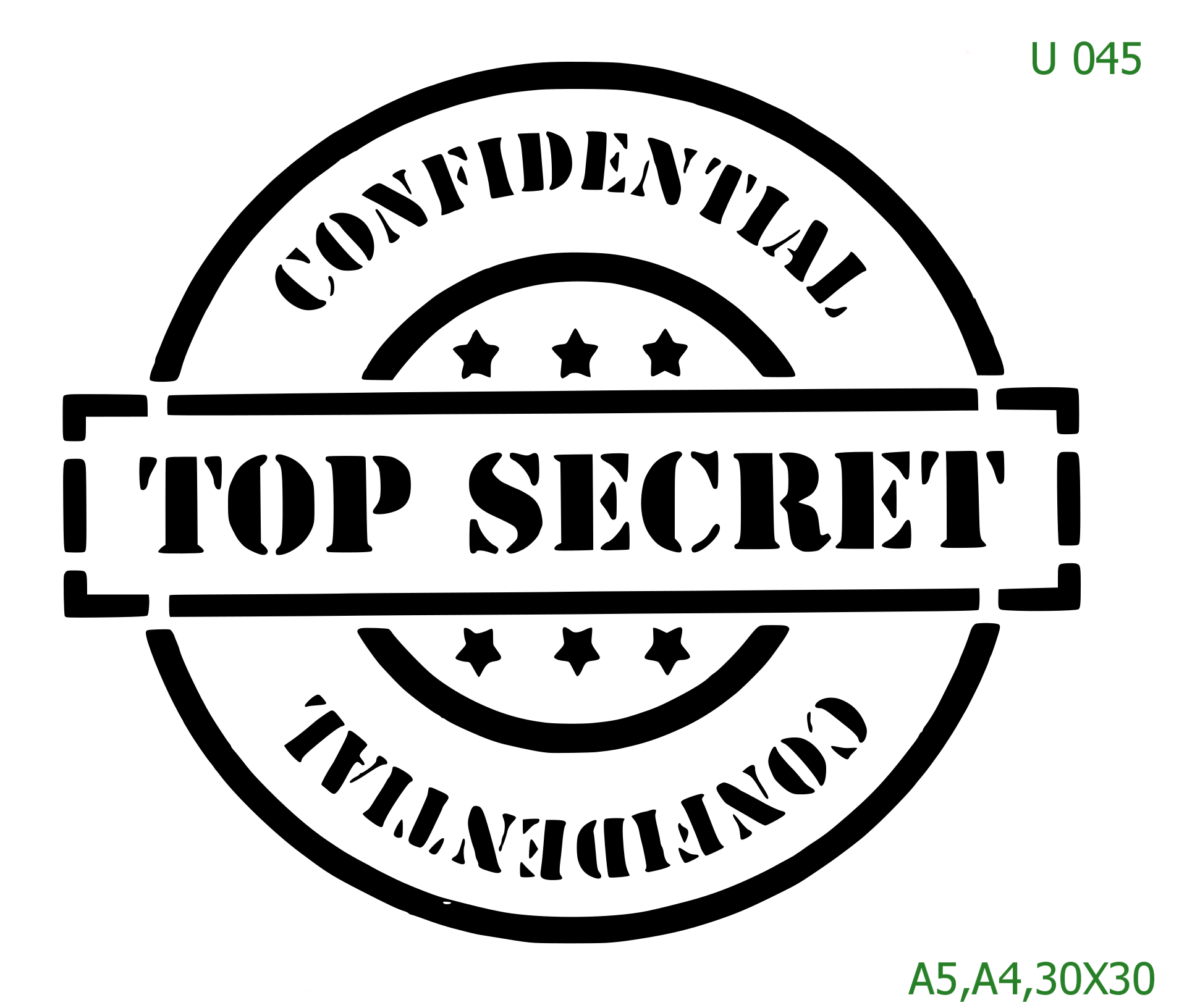 Plastová šablona pro malování - Cizí nápisy - Kulaté razítko Top Secret (U045)