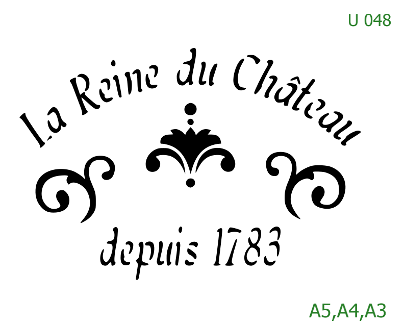 Plastová šablona pro malování - Cizí nápisy - Zámecký motiv La Reine du Château (U048)