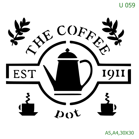 Plastová šablona pro malování - Cizí nápisy - Nápis The Coffee Shop s konvičkou (U059)