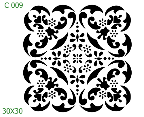 Plastová šablona pro malování - Dlaždicové vzory - Damaškový čtvercový ornament (C009)