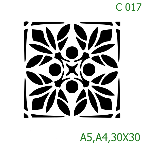 Plastová šablona pro malování - Dlaždicové vzory - Ostrý geometrický florální čtverec (C017)