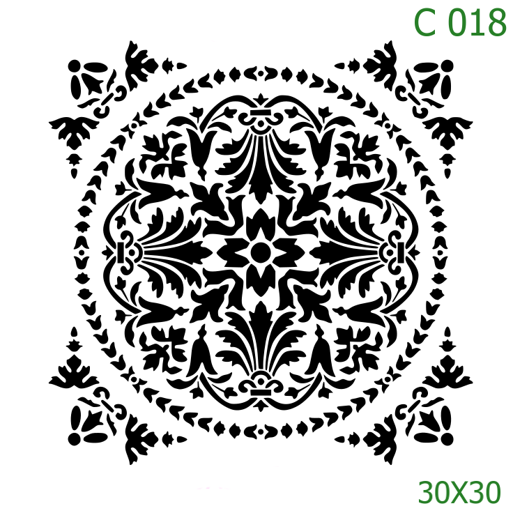 Plastová šablona pro malování - Dlaždicové vzory - Velká detailní kruhová mandala (C018)