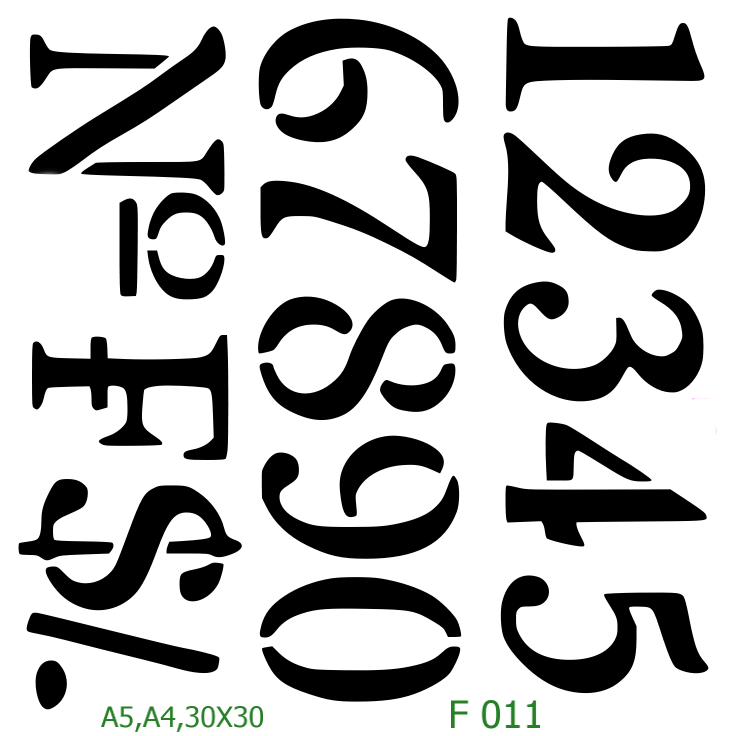 Plastová šablona pro malování - Čísla, písmena, monogramy - Velká svislá vintage čísla s nápisy NO. (F011)