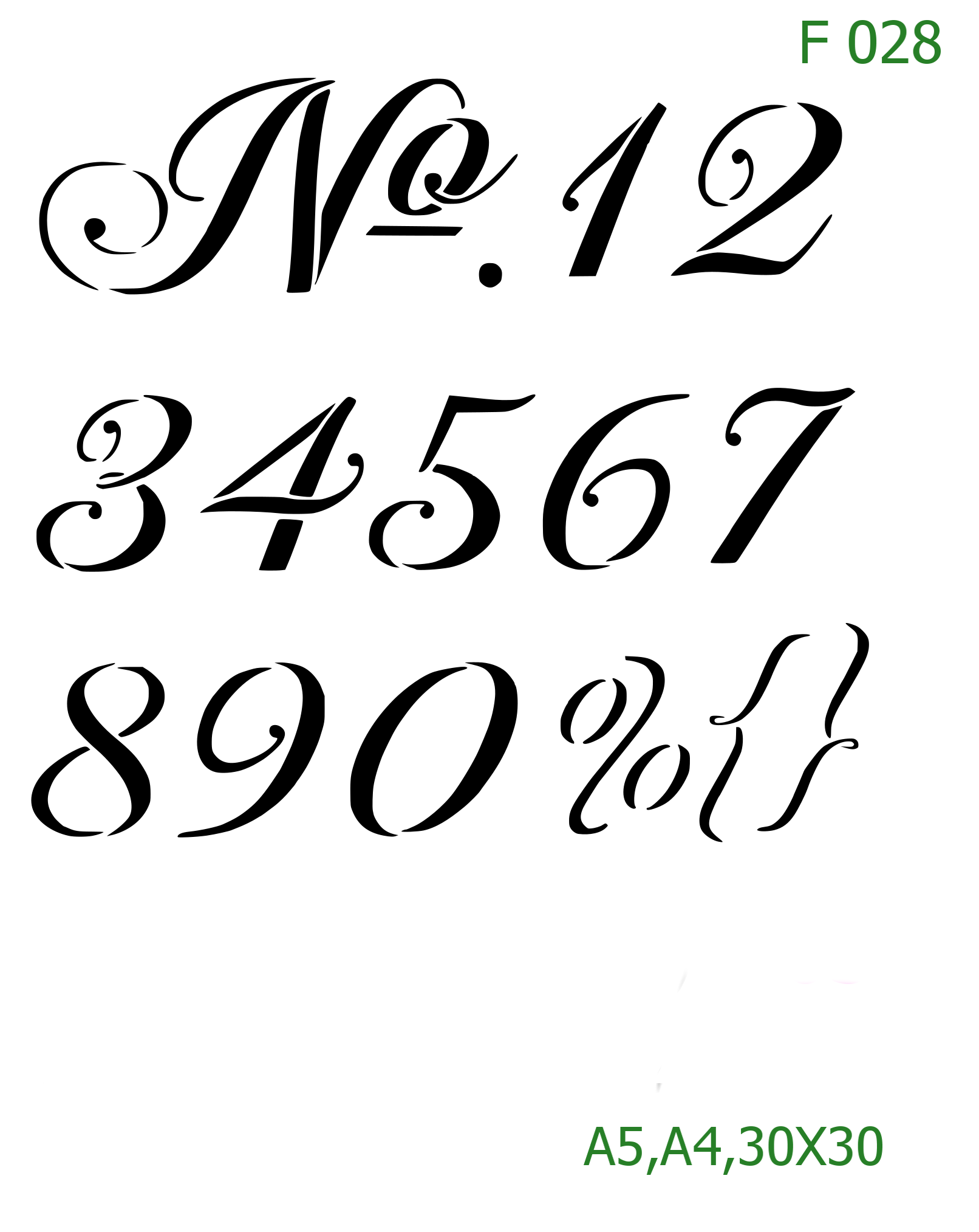 Plastová šablona pro malování - Čísla, písmena, monogramy - Elegantní kaligrafická čísla a symboly (F028)