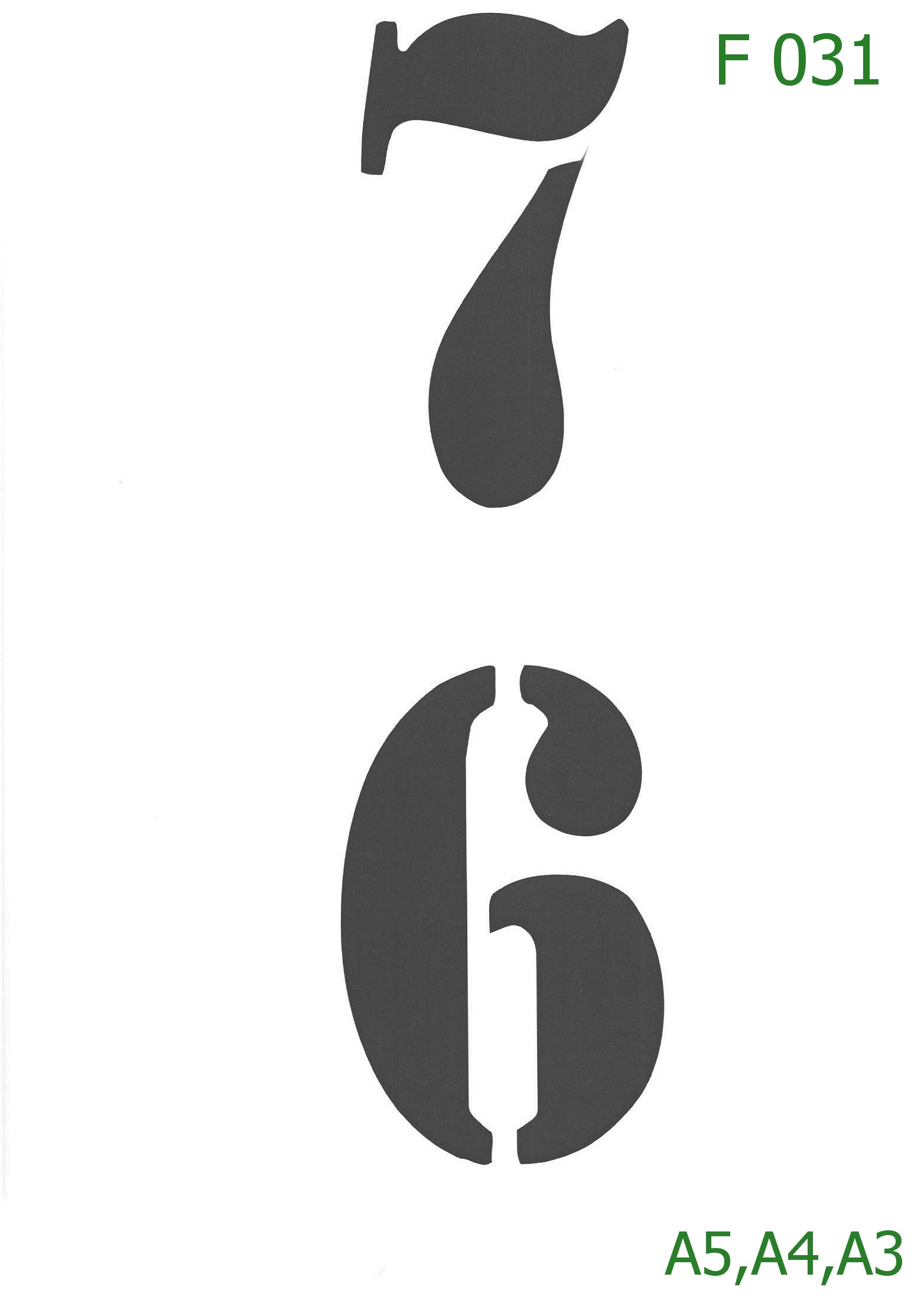 Plastová šablona pro malování - Čísla, písmena, monogramy - Velká vintage čísla 7 a 6 (F031)