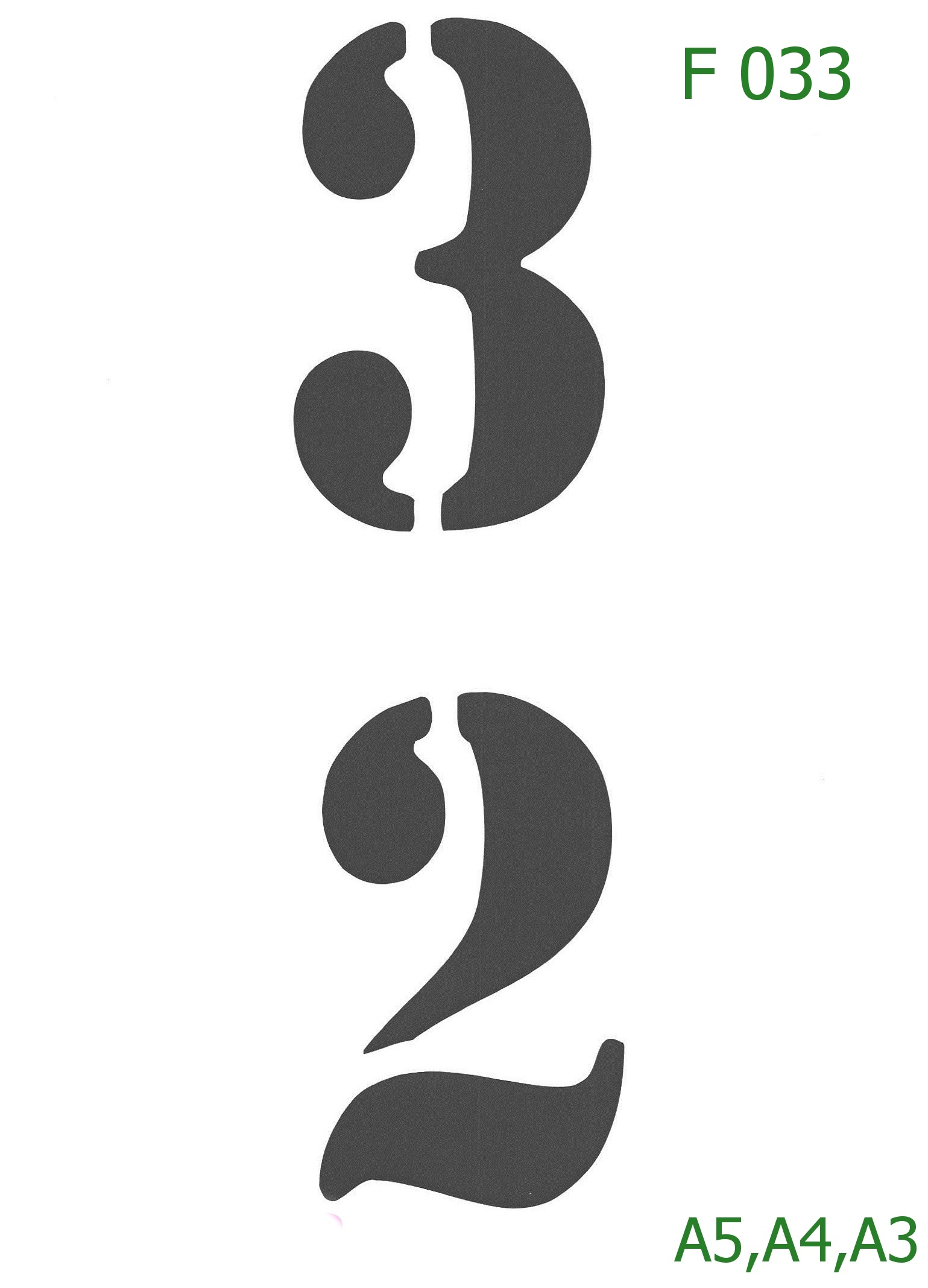 Plastová šablona pro malování - Čísla, písmena, monogramy - Velká vintage čísla 3 a 2 (F033)