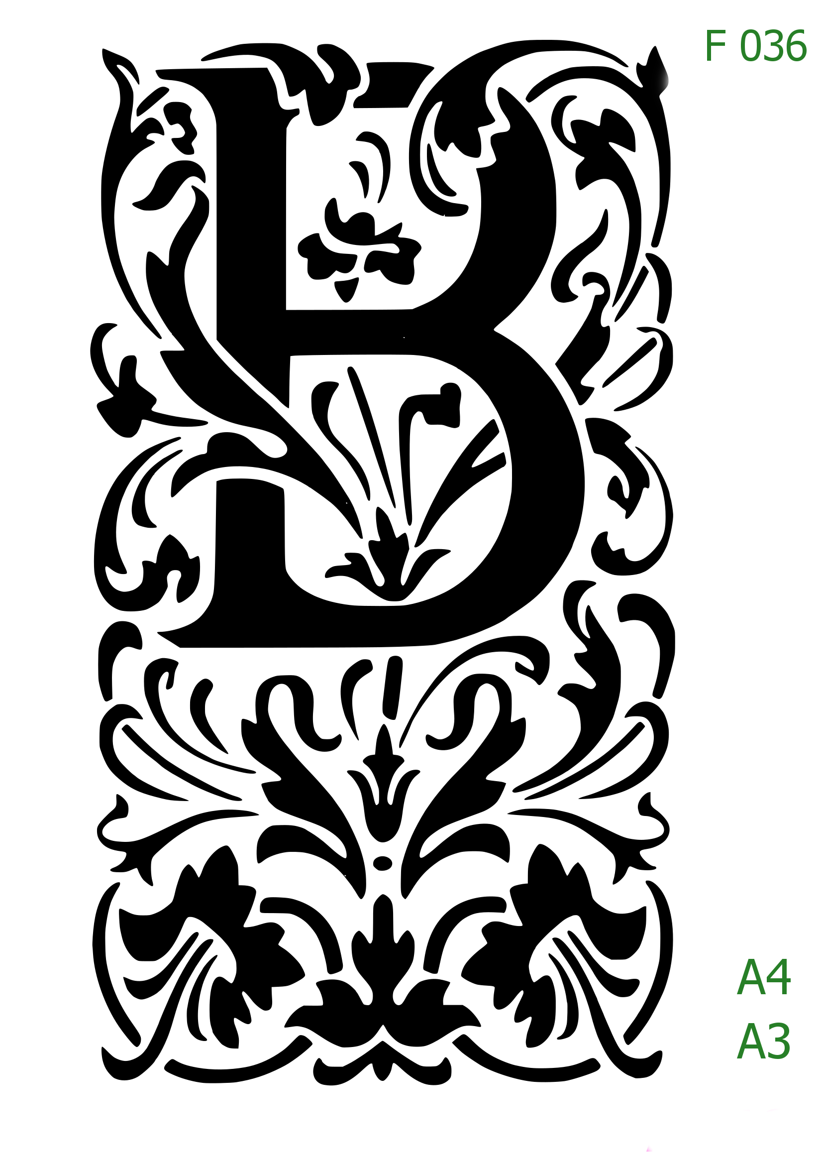 Plastová šablona pro malování - Čísla, písmena, monogramy - Zámecká iniciála B s florálním motivem (F036)