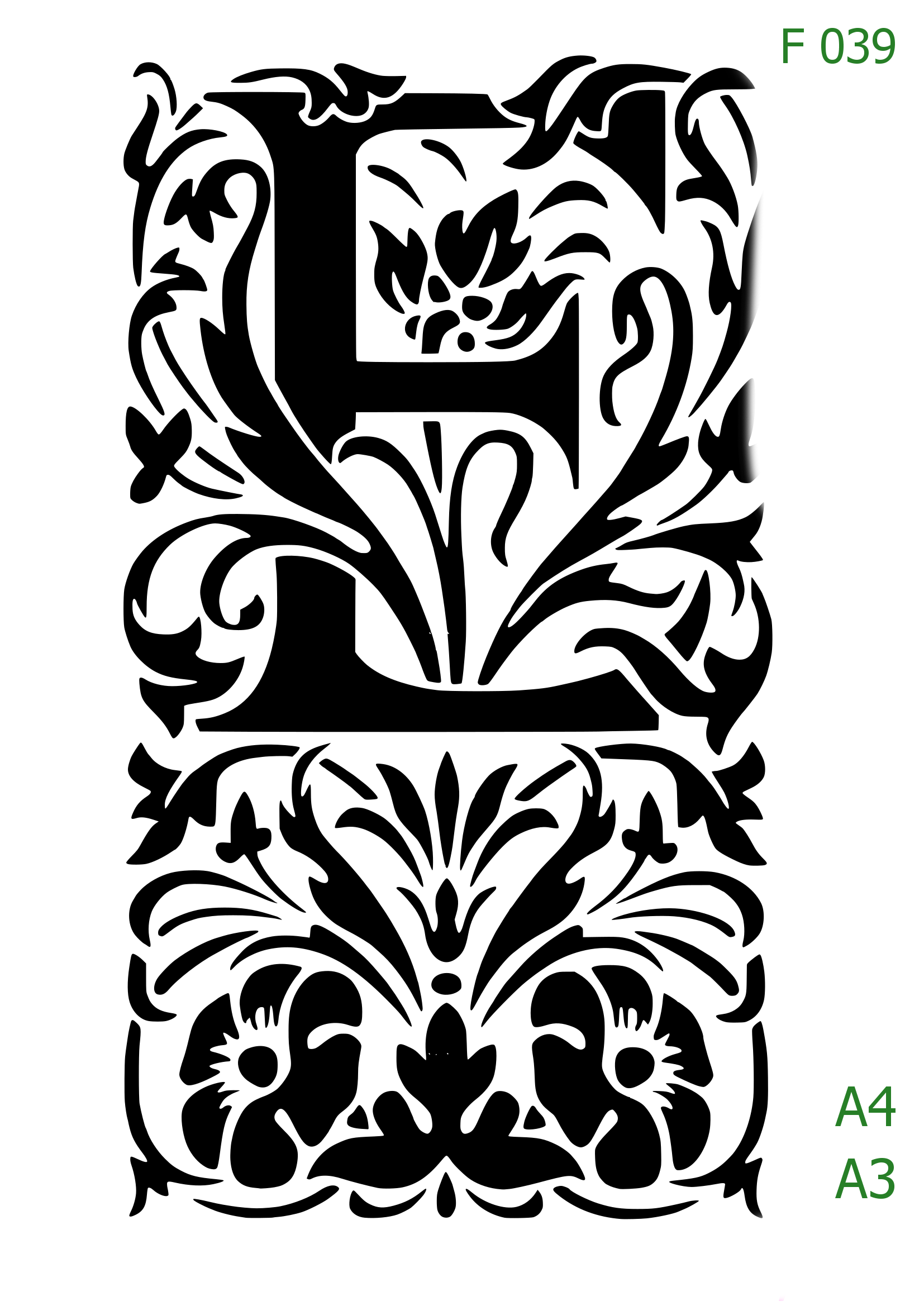 Plastová šablona pro malování - Čísla, písmena, monogramy - Zámecká iniciála E s florálním motivem (F039)