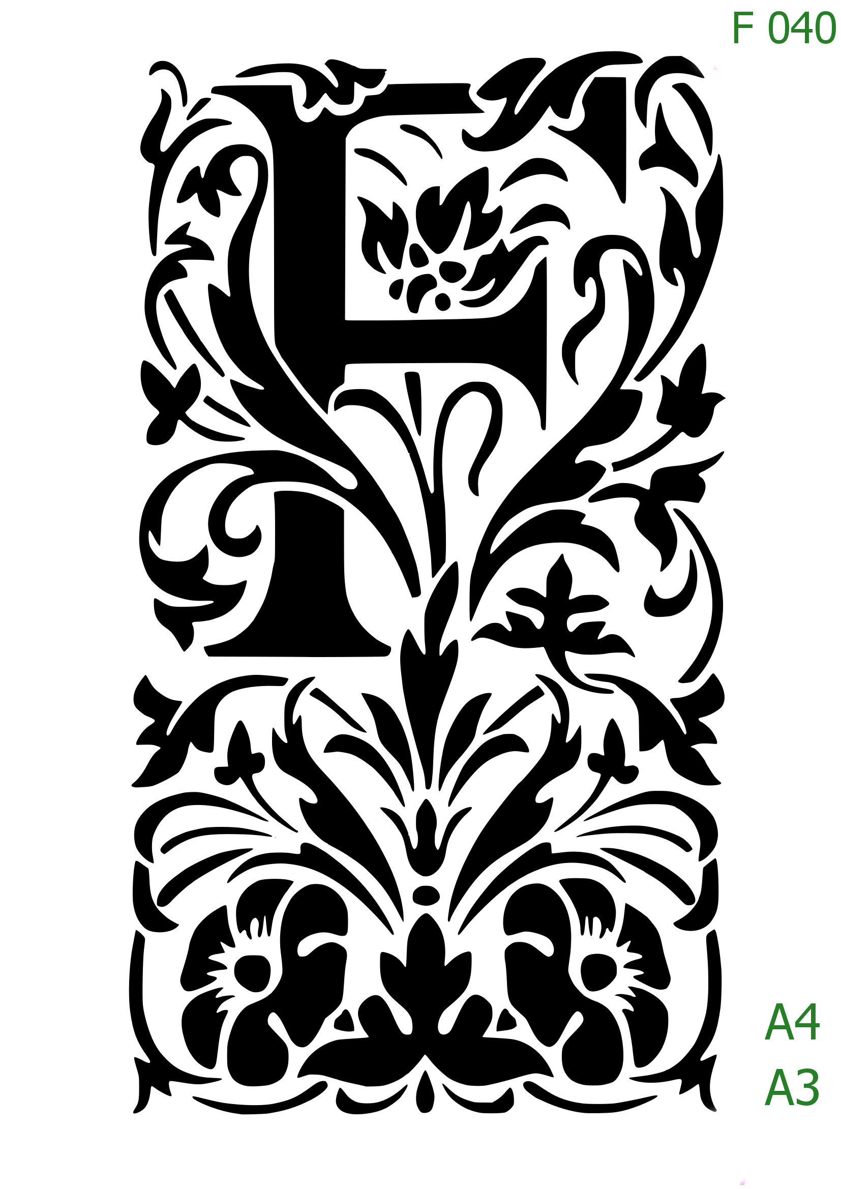 Plastová šablona pro malování - Čísla, písmena, monogramy - Zámecká iniciála F s florálním motivem (F040)