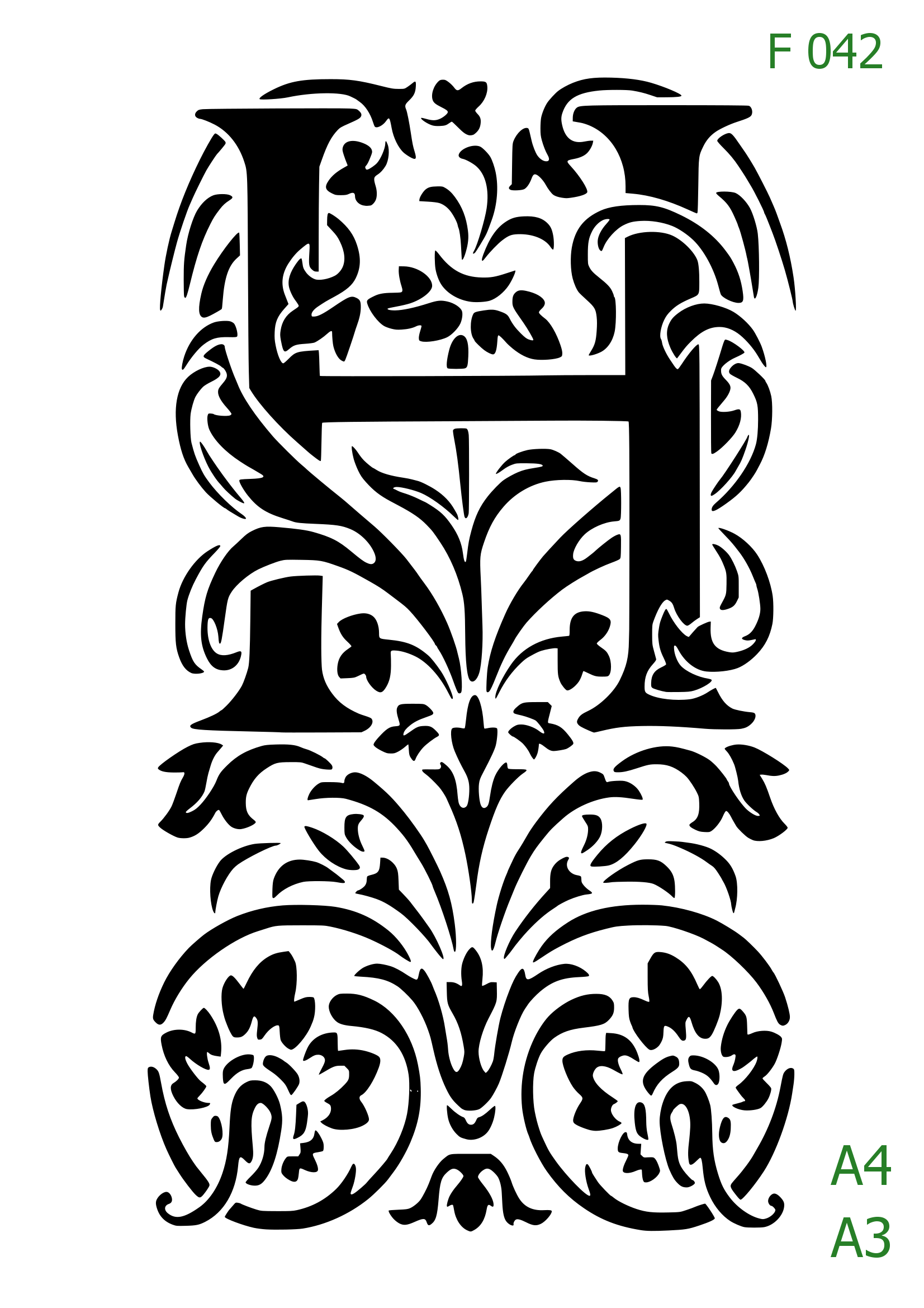 Plastová šablona pro malování - Čísla, písmena, monogramy - Zámecká iniciála H s florálním motivem (F042)