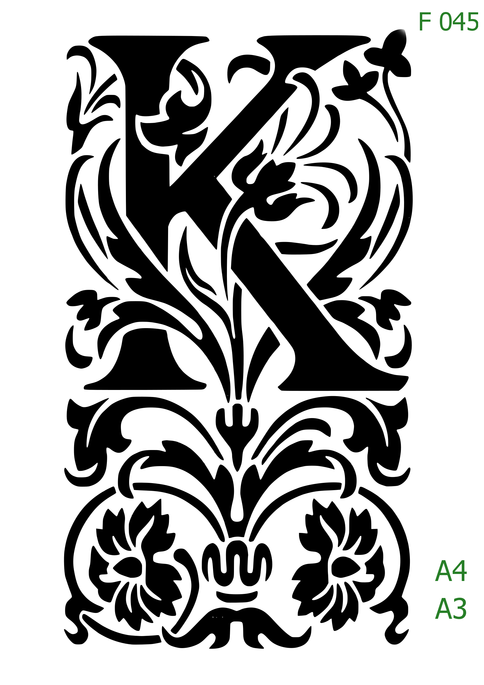 Plastová šablona pro malování - Čísla, písmena, monogramy - Zámecká iniciála K s florálním motivem (F045)