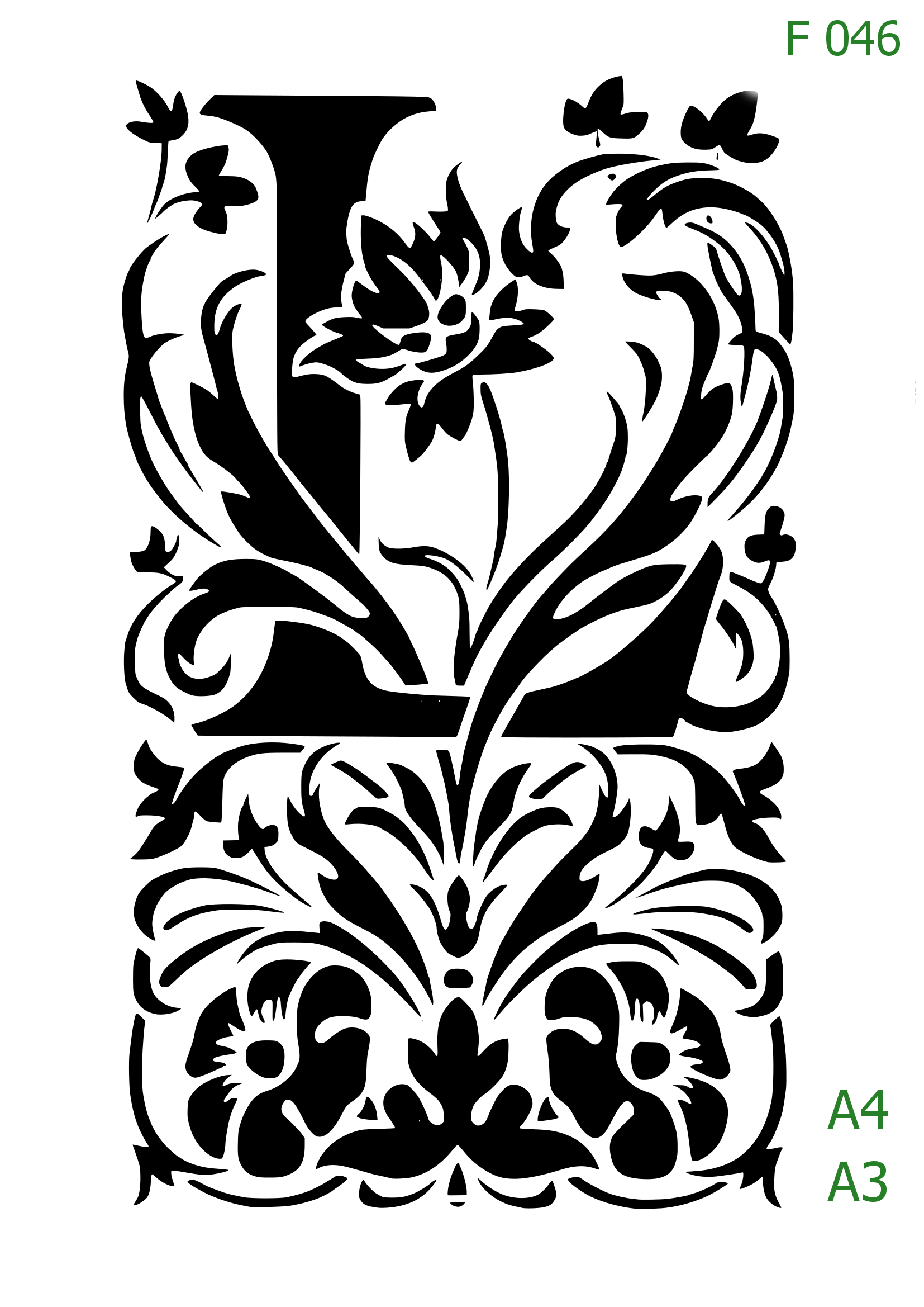 Plastová šablona pro malování - Čísla, písmena, monogramy - Zámecká iniciála L s florálním motivem (F046)