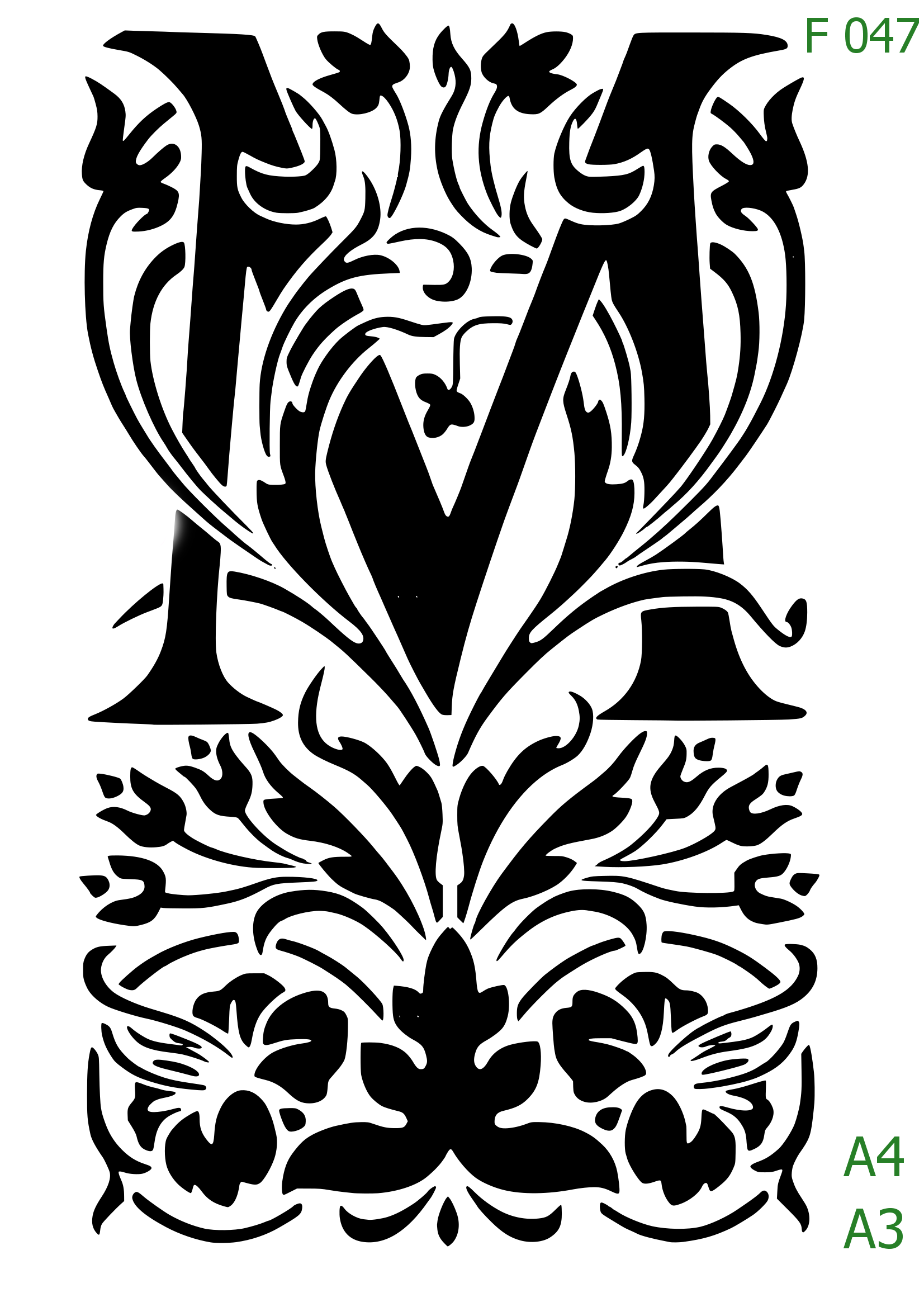 Plastová šablona pro malování - Čísla, písmena, monogramy - Zámecká iniciála M s florálním motivem (F047)