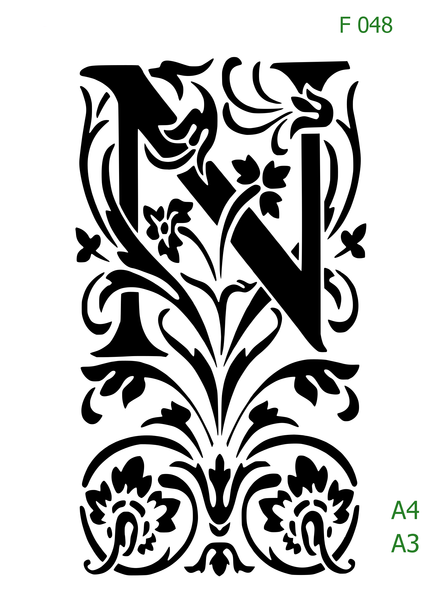 Plastová šablona pro malování - Čísla, písmena, monogramy - Zámecká iniciála N s florálním motivem (F048)