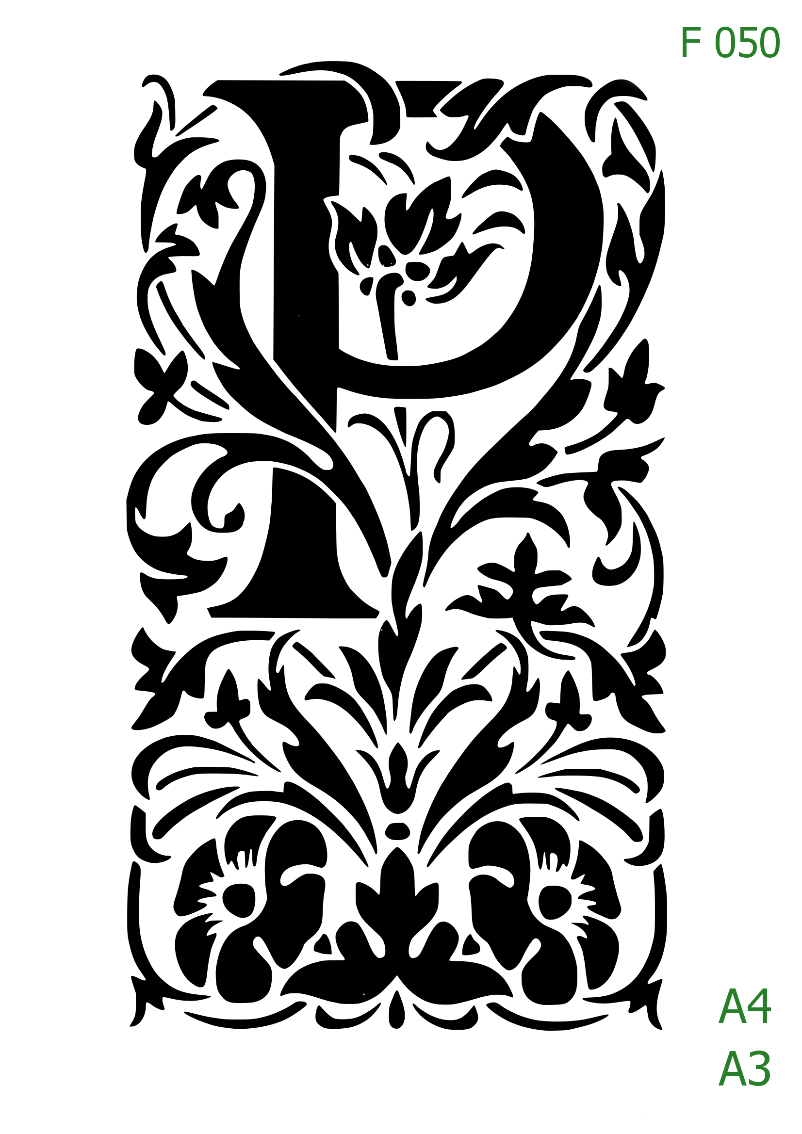Plastová šablona pro malování - Čísla, písmena, monogramy - Zámecká iniciála P s florálním motivem (F050)