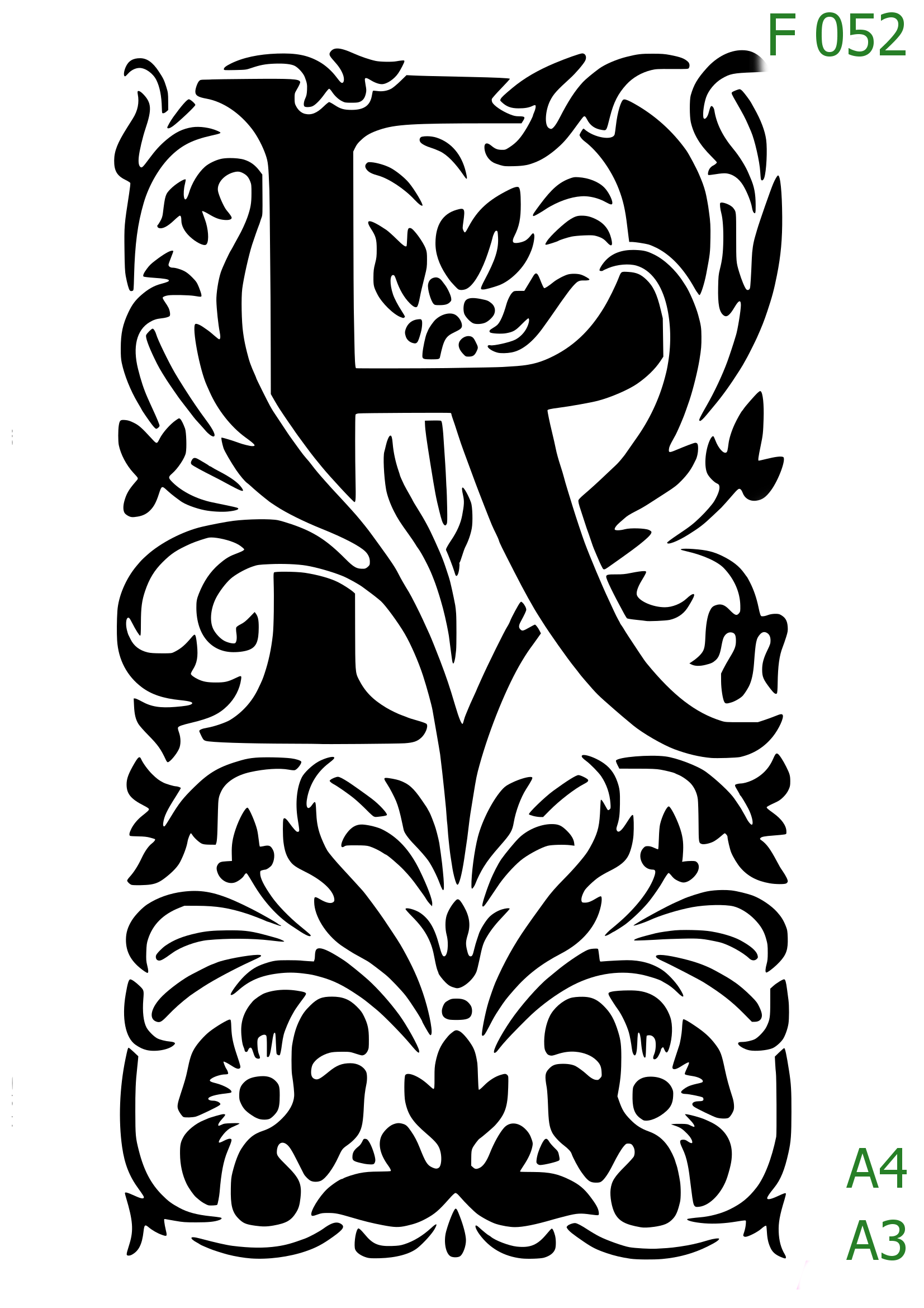 Plastová šablona pro malování - Čísla, písmena, monogramy - Zámecká iniciála R s florálním motivem (F052)