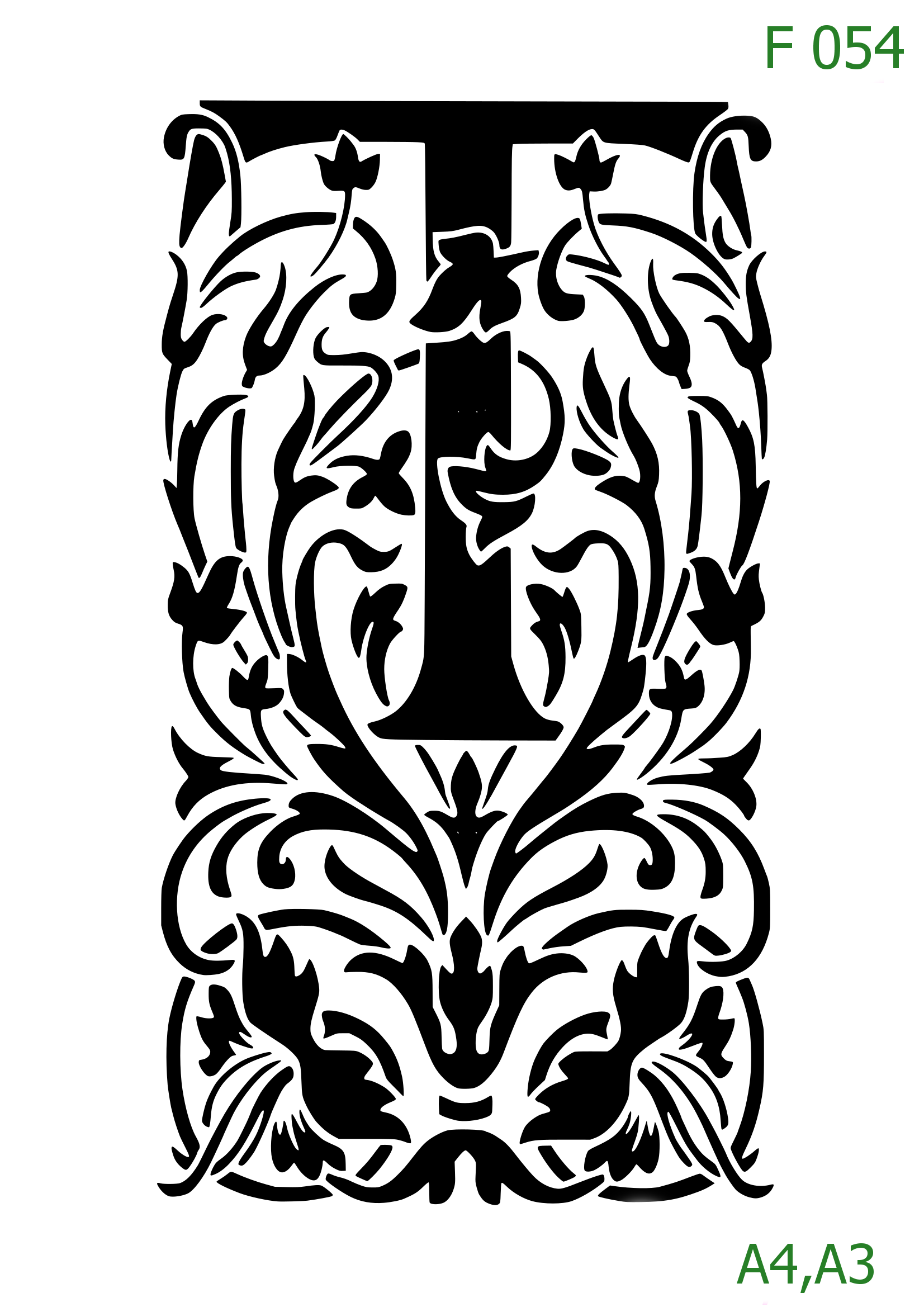 Plastová šablona pro malování - Čísla, písmena, monogramy - Zámecká iniciála T s florálním motivem (F054)