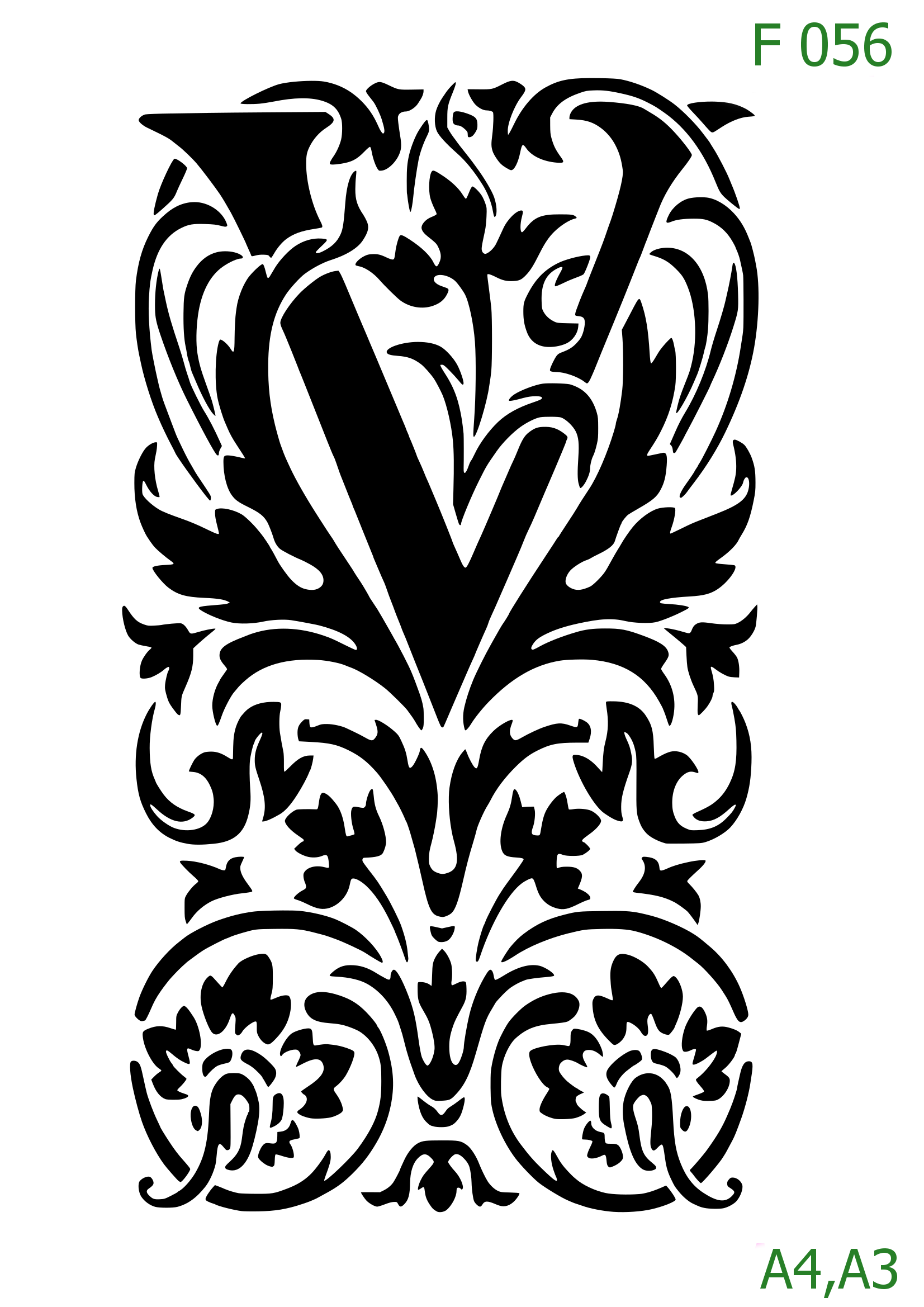 Plastová šablona pro malování - Čísla, písmena, monogramy - Zámecká iniciála V s florálním motivem (F056)