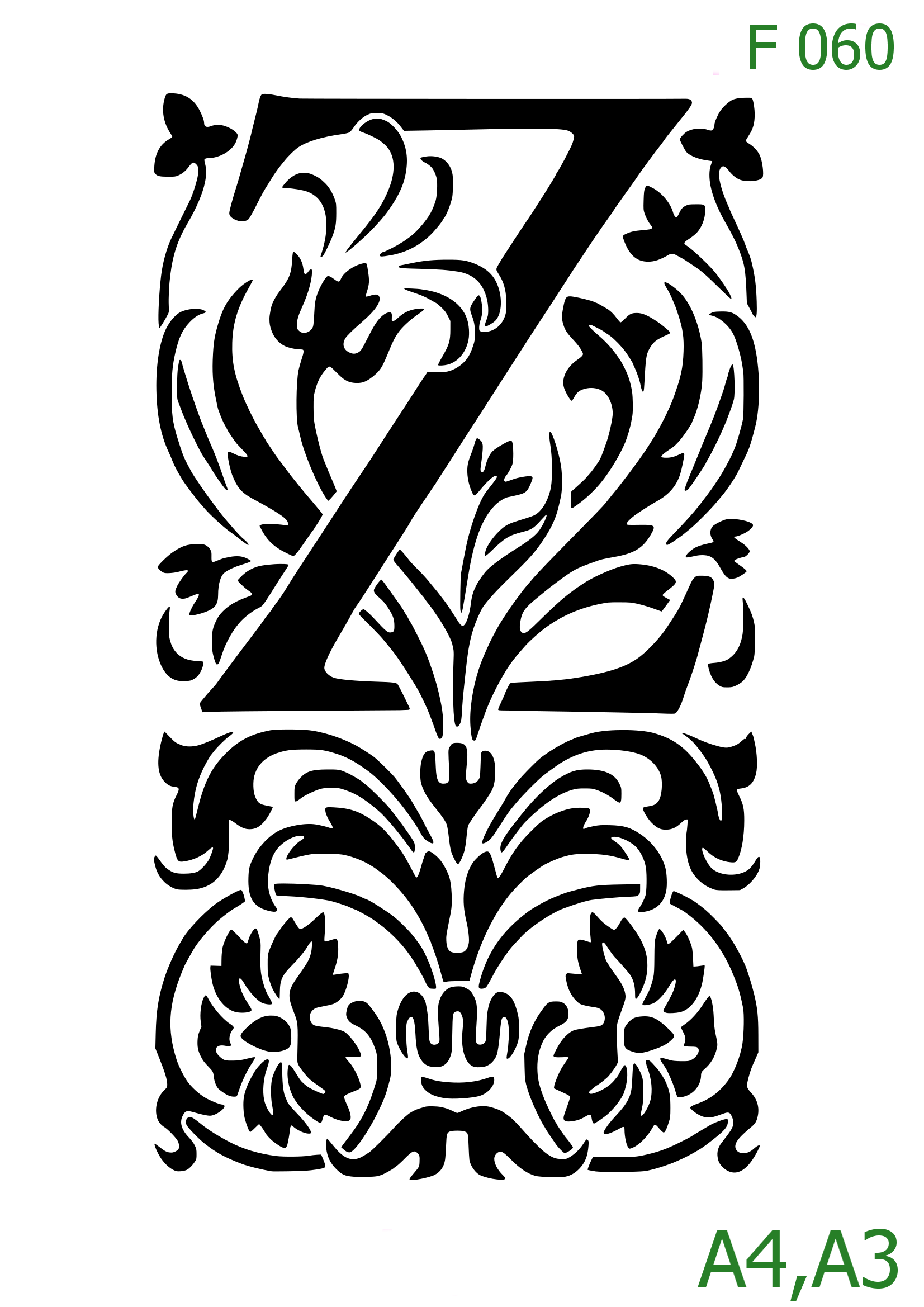 Plastová šablona pro malování - Čísla, písmena, monogramy - Zámecká iniciála Z s florálním motivem (F060)