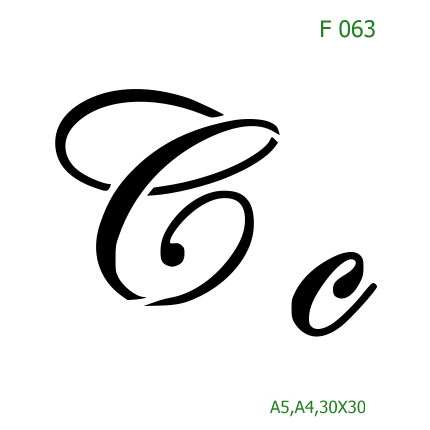 Plastová šablona pro malování - Čísla, písmena, monogramy - Kaligrafické písmeno Cc (F063)