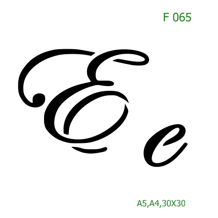 Plastová šablona pro malování - Čísla, písmena, monogramy - Kaligrafické písmeno Ee (F065)