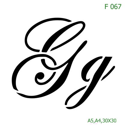 Plastová šablona pro malování - Čísla, písmena, monogramy - Kaligrafické písmeno Gg (F067)