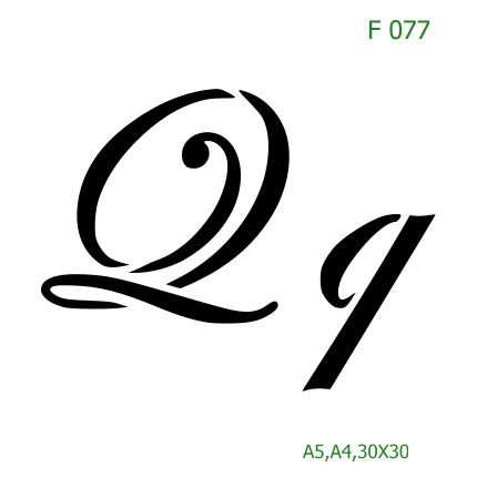 Plastová šablona pro malování - Čísla, písmena, monogramy - Kaligrafické písmeno Qq (F077)