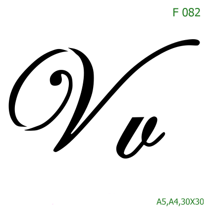 Plastová šablona pro malování - Čísla, písmena, monogramy - Kaligrafické písmeno Vv (F082)