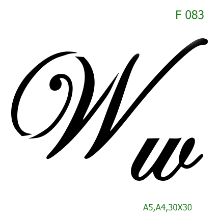 Plastová šablona pro malování - Čísla, písmena, monogramy - Kaligrafické písmeno Ww (F083)