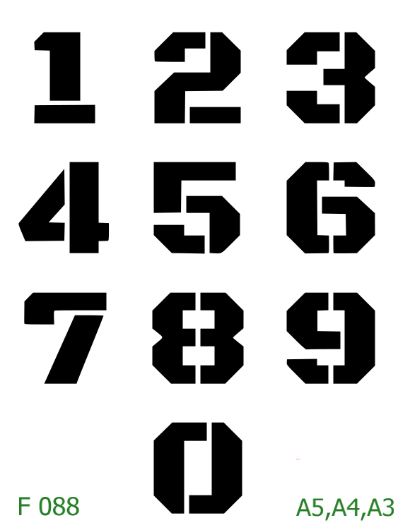 Plastová šablona pro malování - Čísla, písmena, monogramy - Tučná bloková čísla 0-9 (F088)