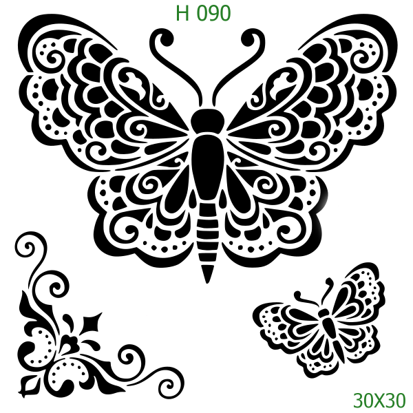 Plastová šablona pro malování - Zvířata, ptáci, motýli a ryby - Velký detailní motýl s ornamenty (H090)