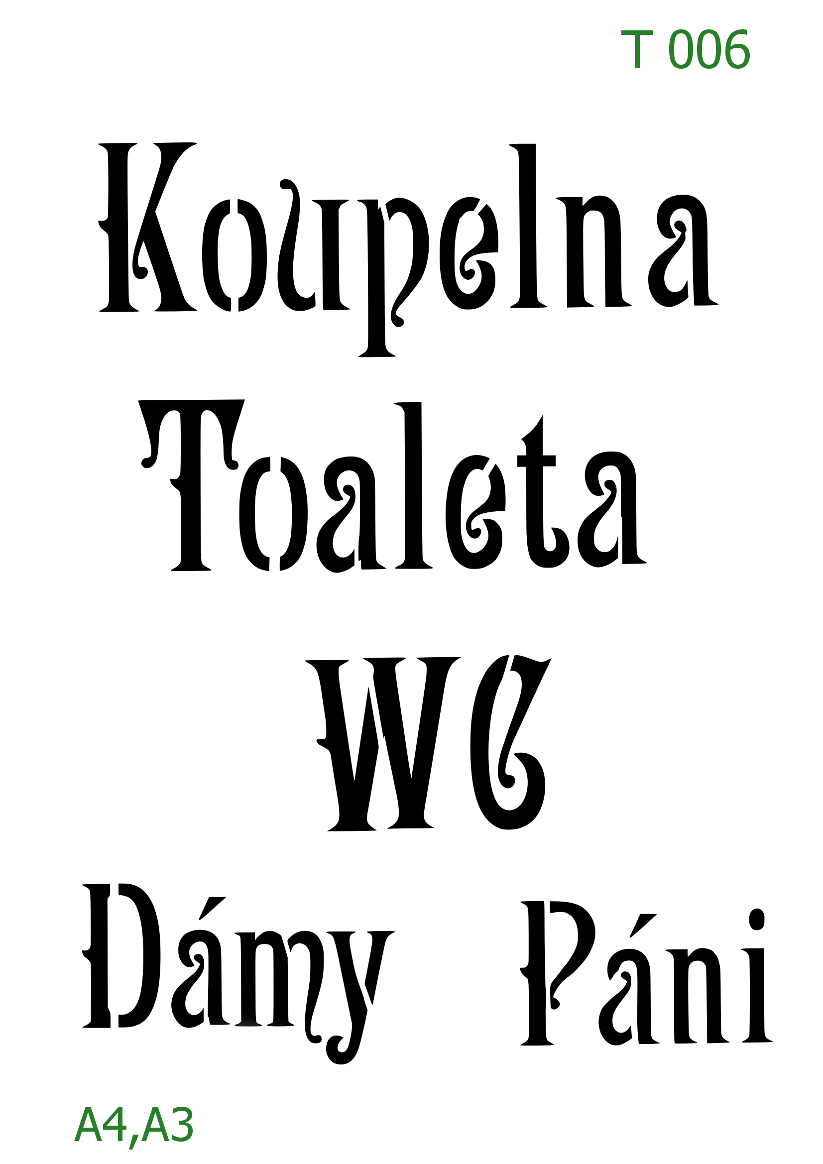 Plastová šablona pro malování - České nápisy - Svislé nápisy Koupelna a WC (T006)