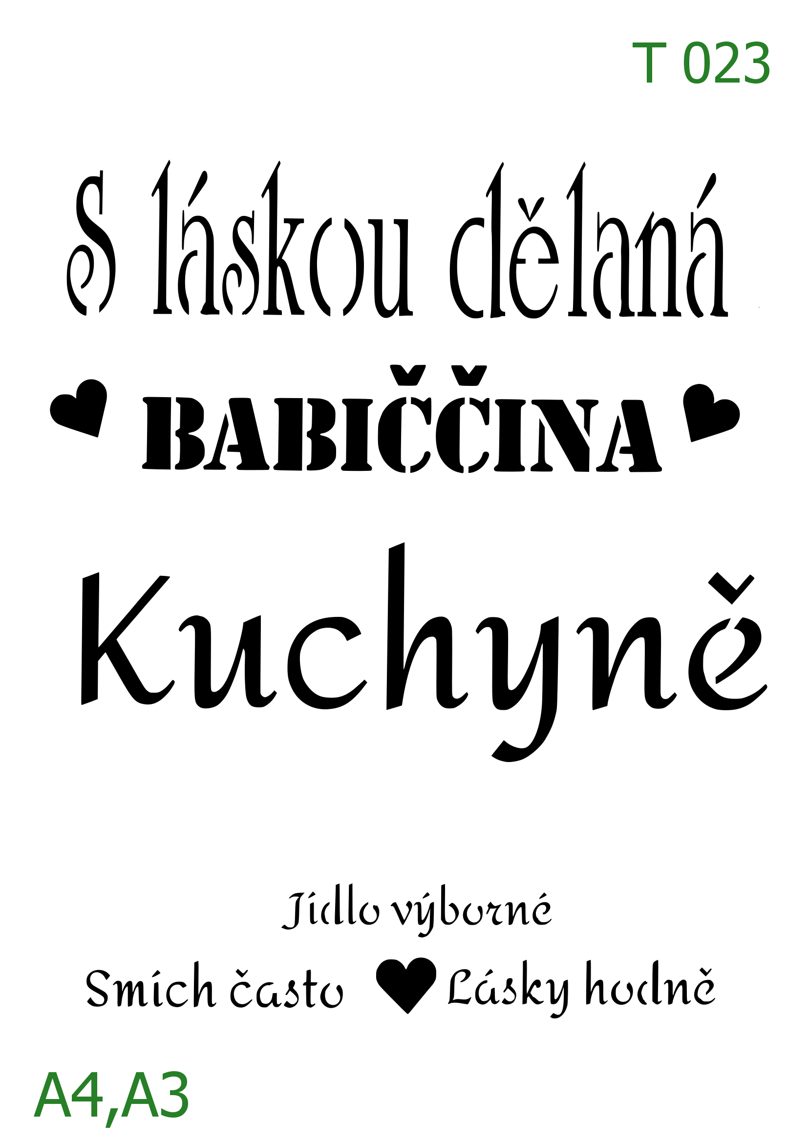 Plastová šablona pro malování - České nápisy - Nápis Babiččina kuchyně s láskou dělané (T023)