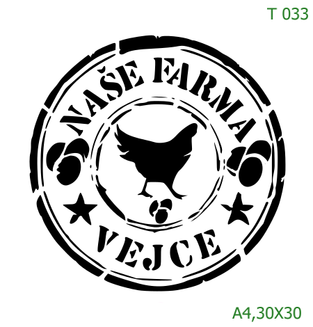 Plastová šablona pro malování - České nápisy - Kulaté logo Naše farma vejce (T033)