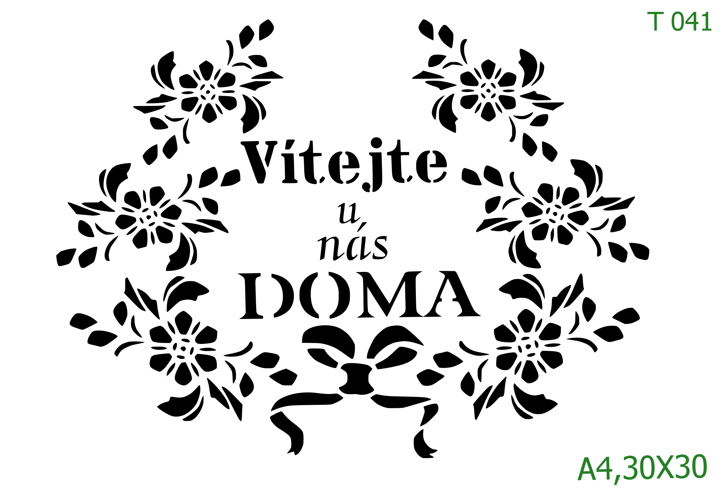 Plastová šablona pro malování - České nápisy - Zdobený věneček Vítejte doma (T041)